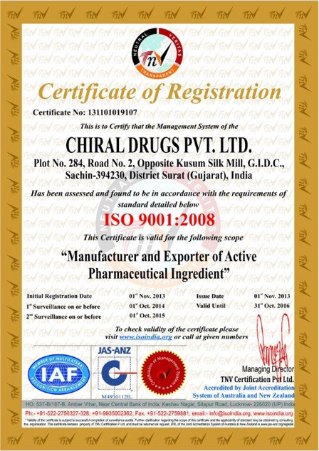 ISO 9001:2008 Certified, Pharmaceutical Ingredient manufacturer